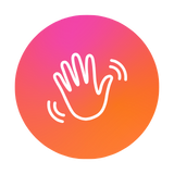 Icon of a waving hand, displayed on a pink-to-orange gradient circle.