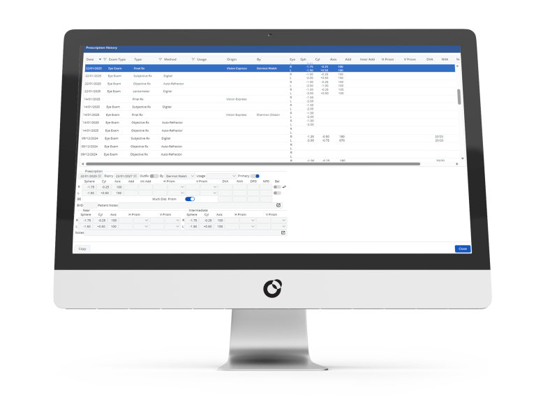 prescription history feature ocuco